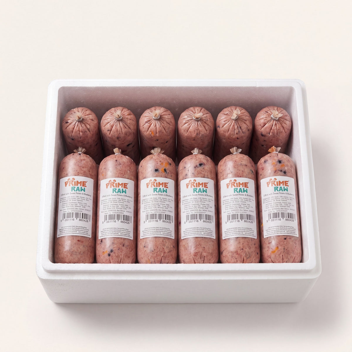 Prime Raw 3 bird with sweet potato & blueberry — frozen 454g raw dog food chubs
