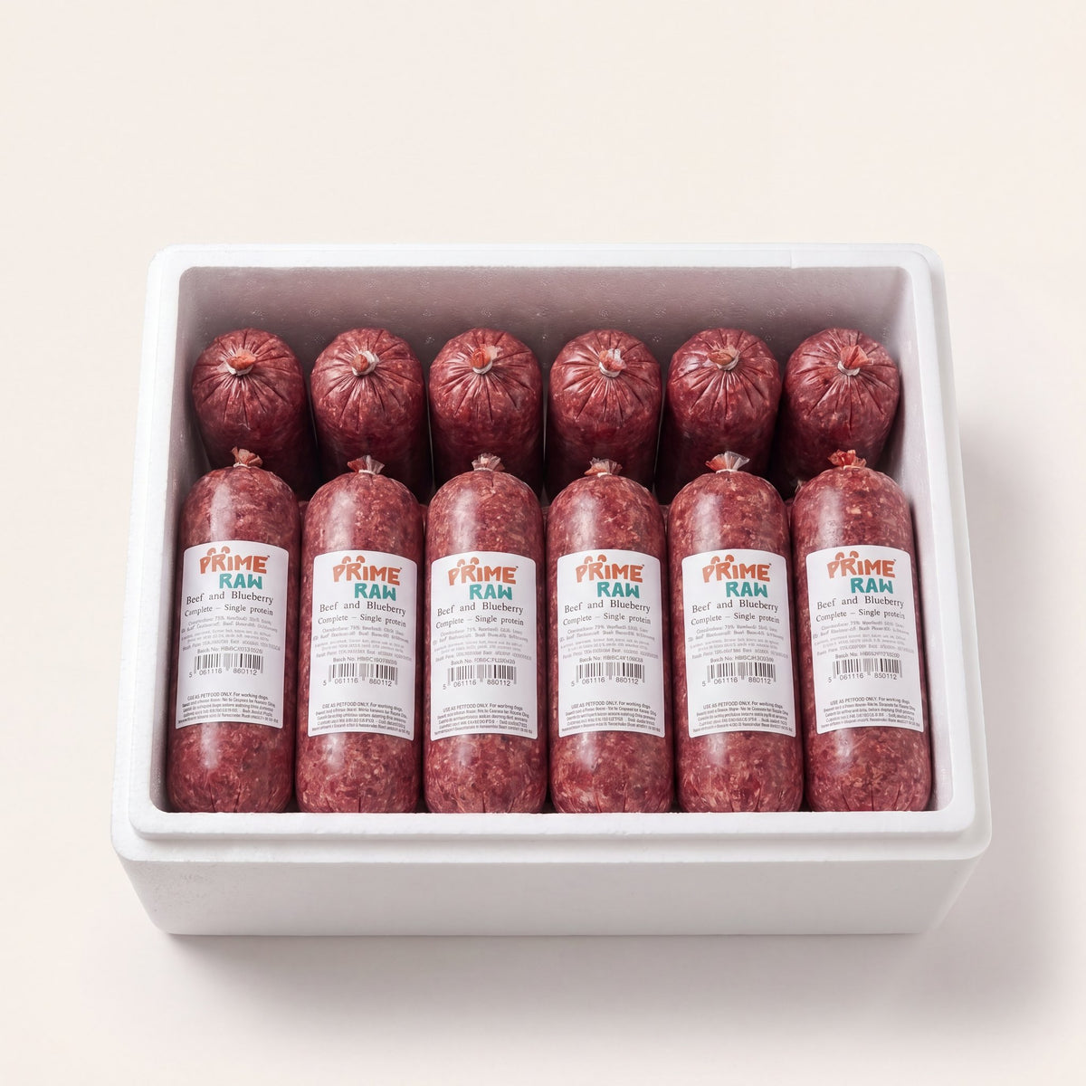 Prime Raw Beef & Blueberry — frozen 454g raw dog food chubs