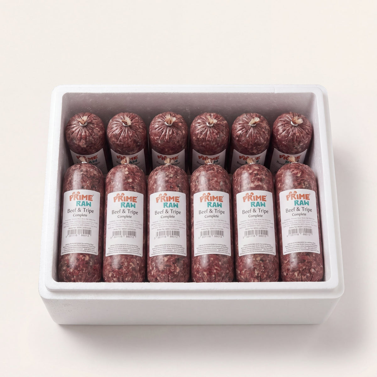 Prime Raw Beef & Tripe — frozen 454g raw dog food chubs