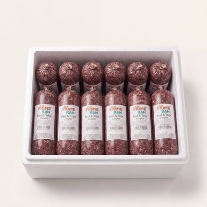 Prime Raw Beef & Tripe — frozen 454g raw dog food chubs