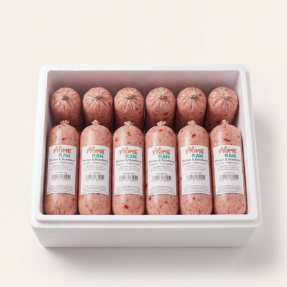 Prime Raw Chicken & Strawberry — frozen 454g raw dog food chubs