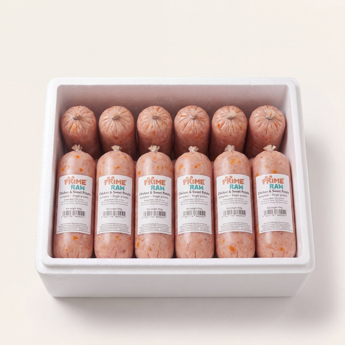 Prime Raw Chicken & Sweet Potato — frozen 454g raw dog food chubs