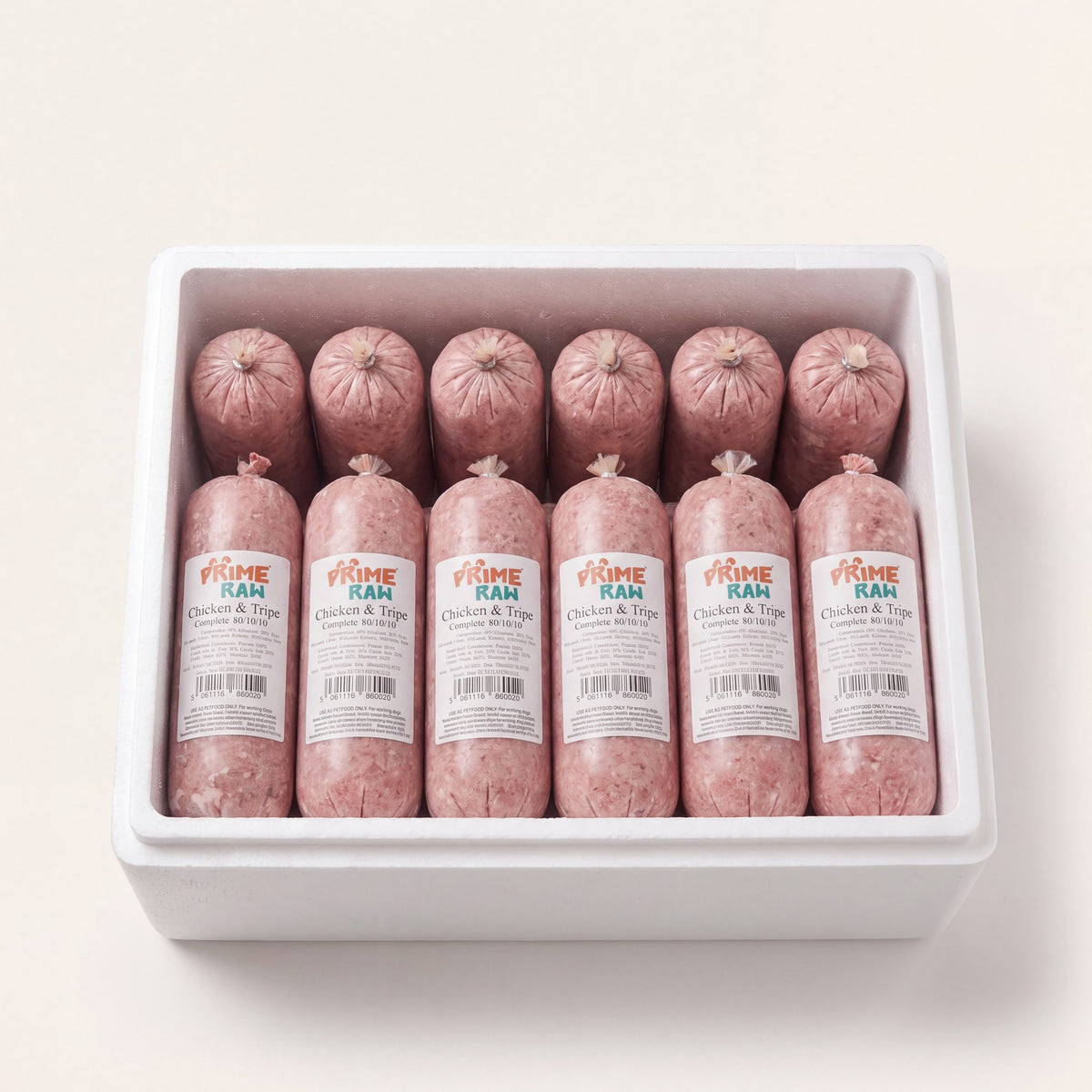 Prime Raw Chicken & Tripe — frozen 454g raw dog food chubs