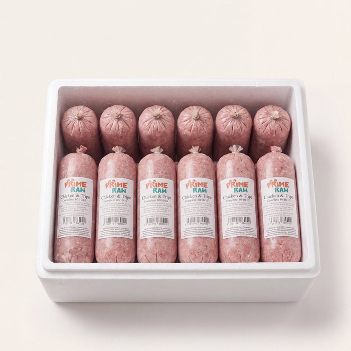 Prime Raw Chicken & Tripe — frozen 454g raw dog food chubs