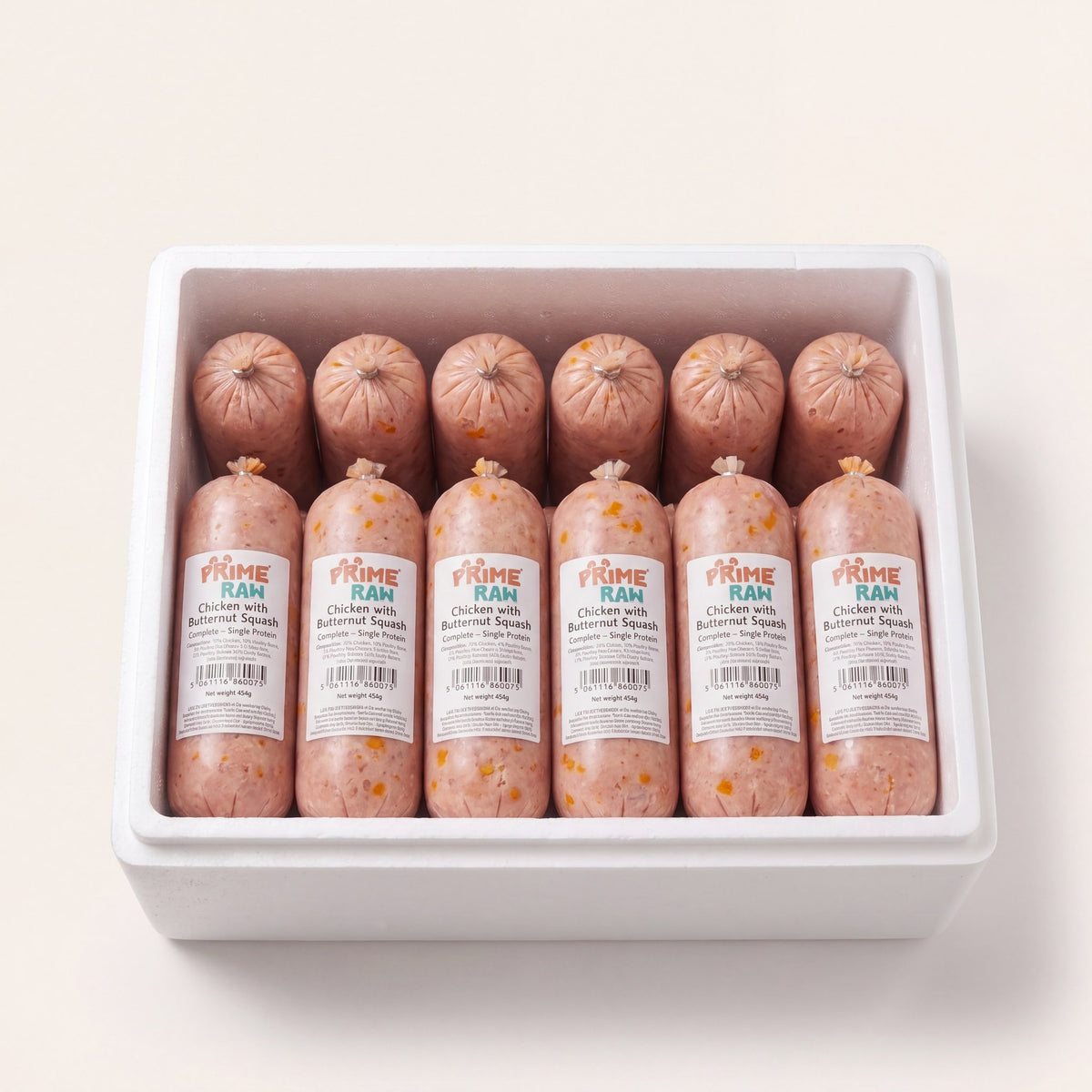 Prime Raw Chicken with Butternut Squash — frozen 454g raw dog food chubs