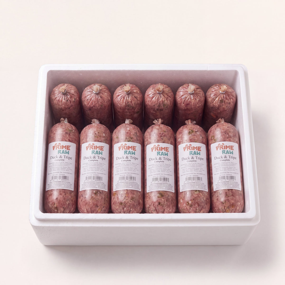 Prime Raw Duck & Tripe — frozen 454g raw dog food chubs