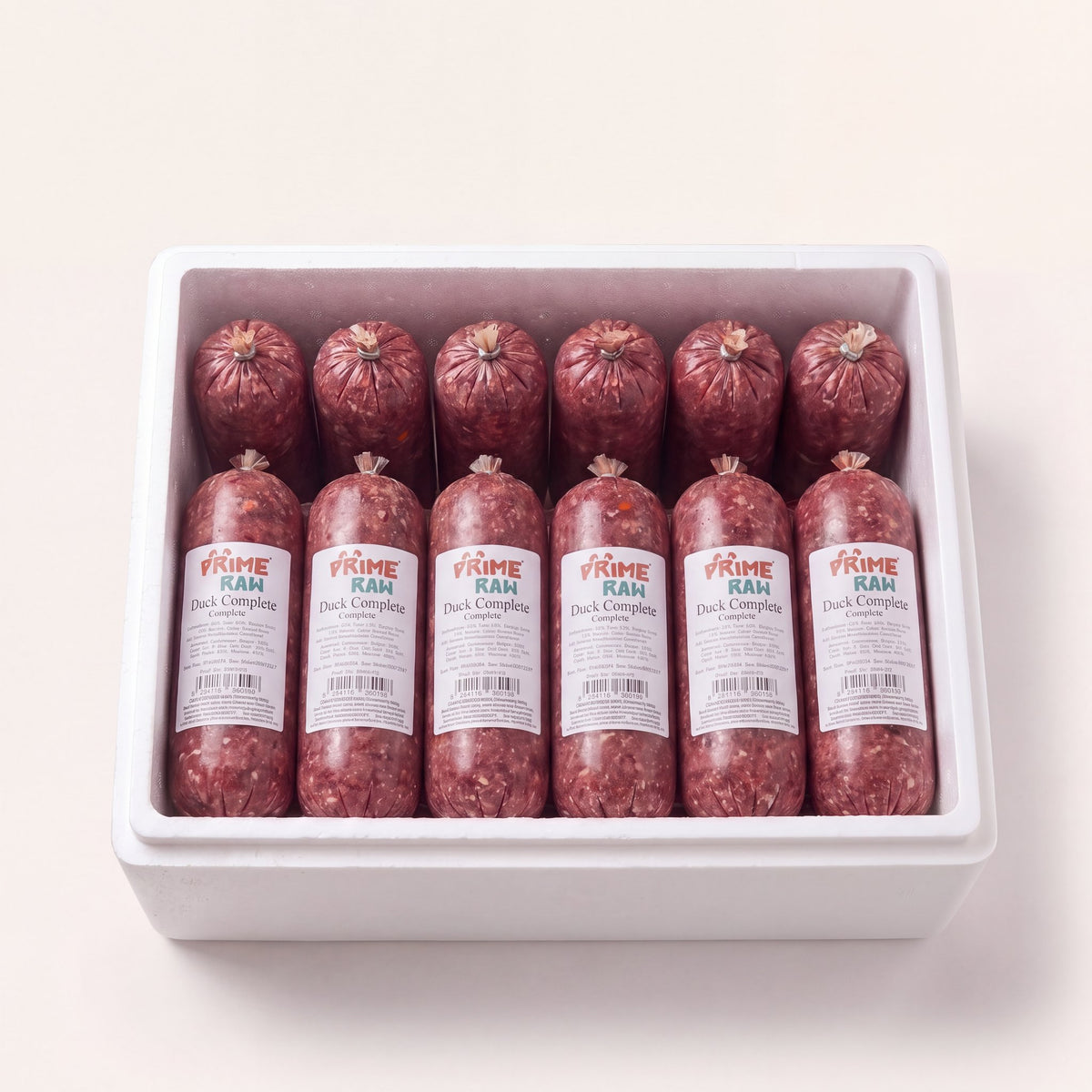 Prime Raw Duck Complete — frozen 454g raw dog food chubs
