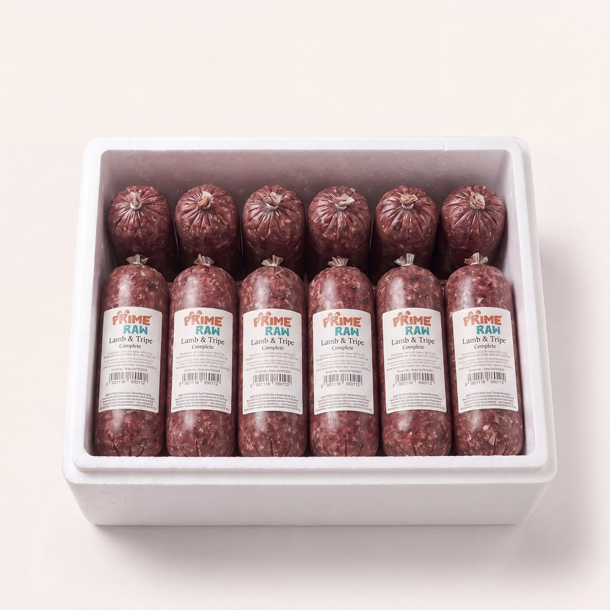 Prime Raw Lamb & Tripe — frozen 454g raw dog food chubs