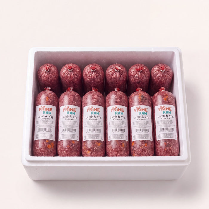 Prime Raw Lamb & Veg — frozen 454g raw dog food chubs