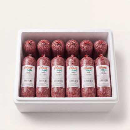 Prime Raw Lamb Complete — frozen 454g raw dog food chubs