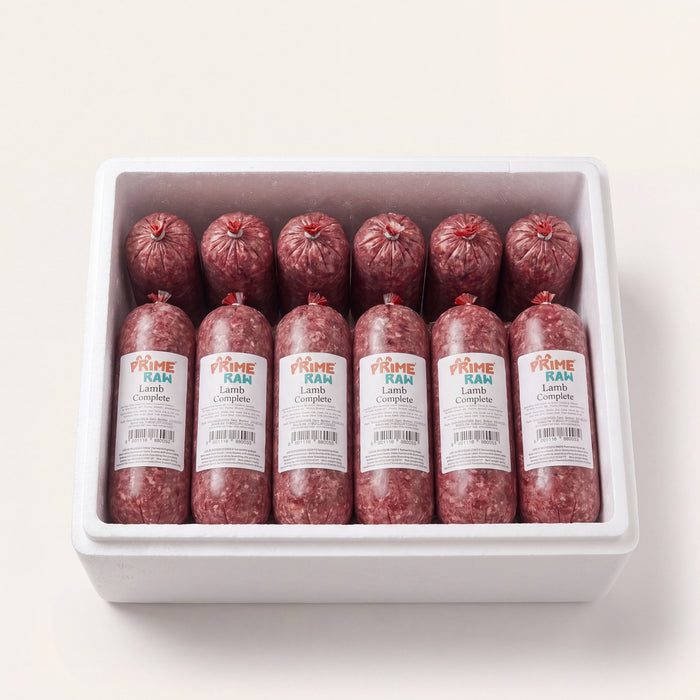 Prime Raw Lamb Complete — frozen 454g raw dog food chubs