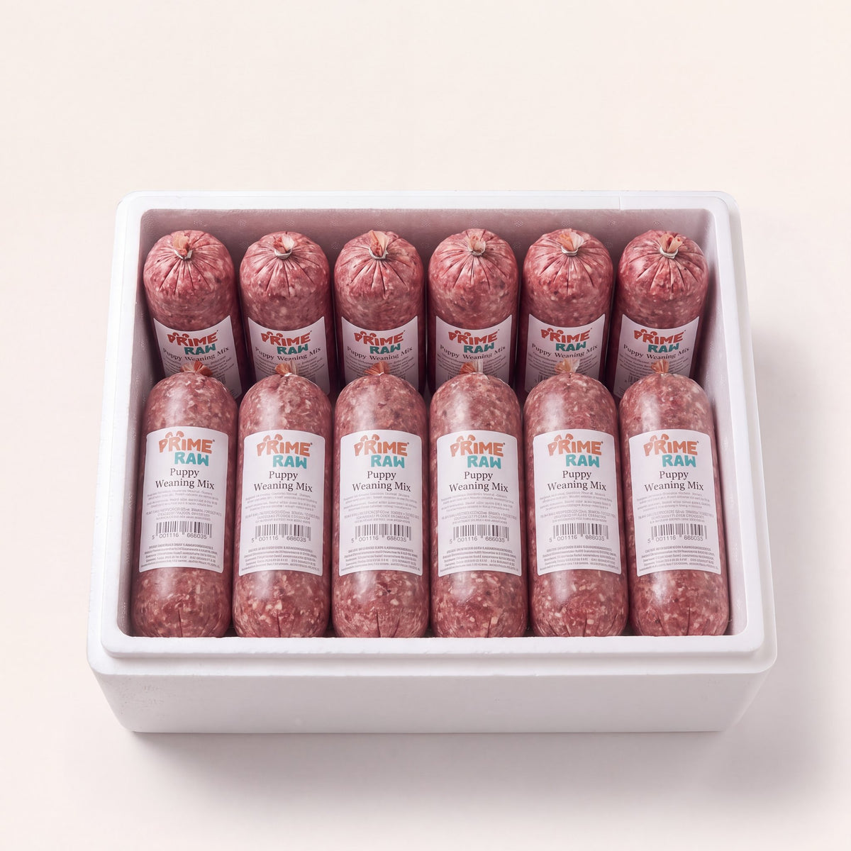 Prime Raw Puppy Weaning Mix — frozen 454g raw dog food chubs