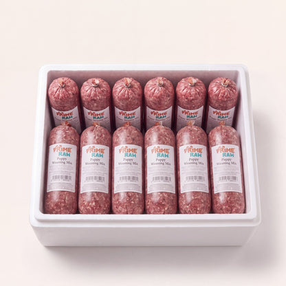 Prime Raw Puppy Weaning Mix — frozen 454g raw dog food chubs