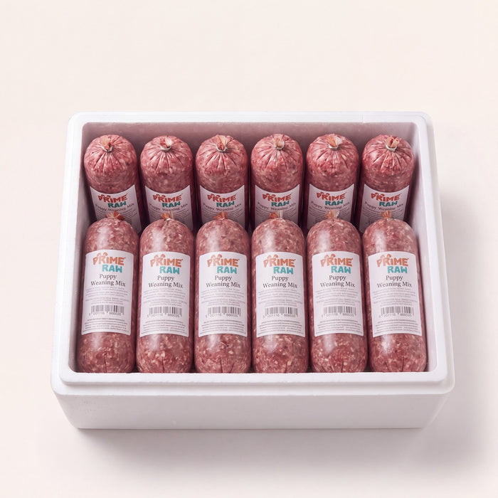 Prime Raw Puppy Weaning Mix — frozen 454g raw dog food chubs