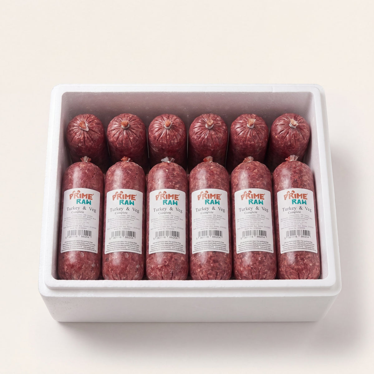 Prime Raw Turkey & Veg — frozen 454g raw dog food chubs
