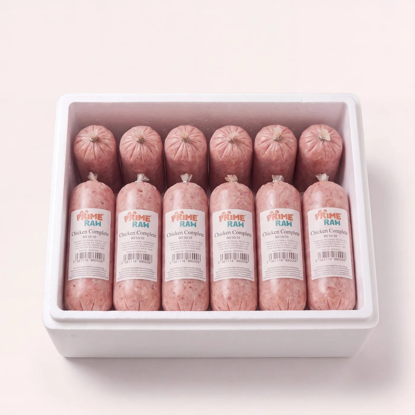 A box of Prime Raw 454g frozen chubs